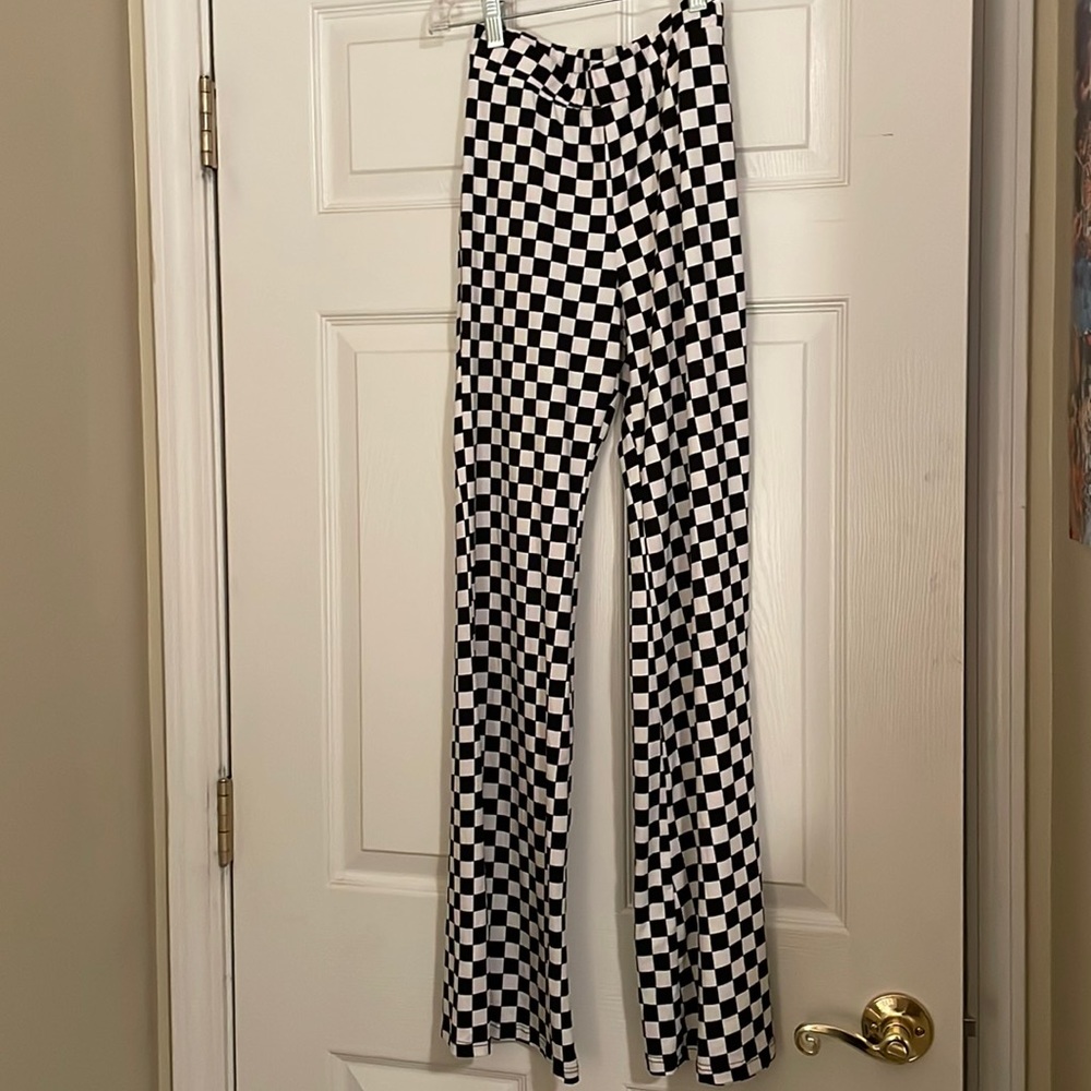 Black and white checkered flare pants size small